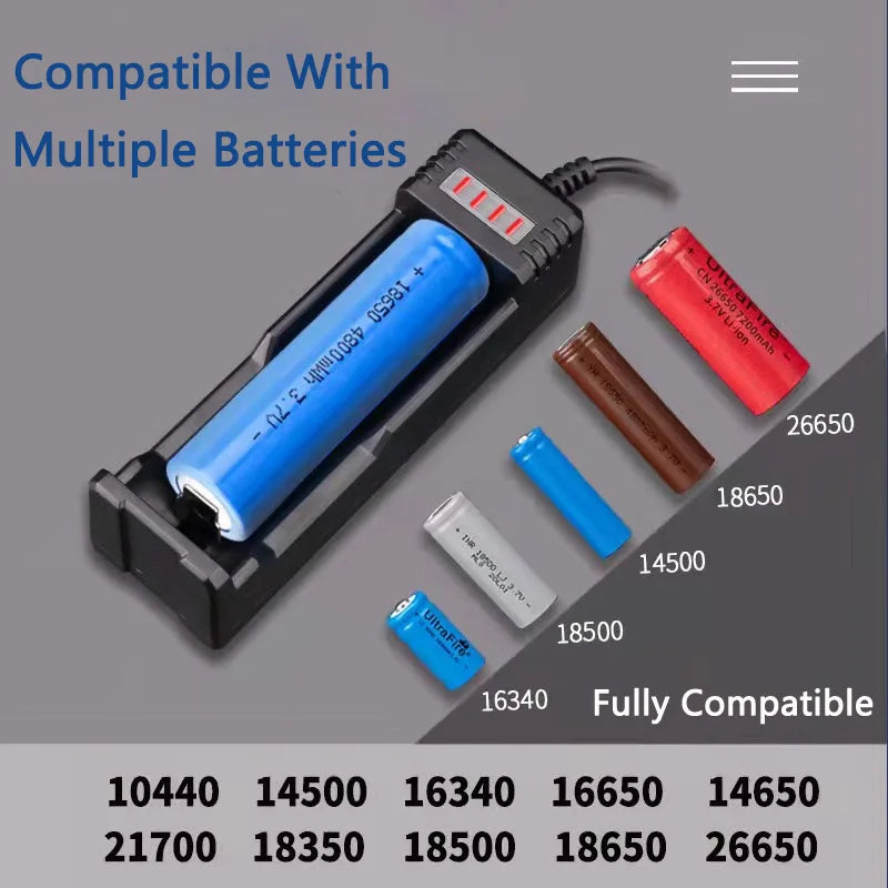 Universal USB Smart Single Slot Charger 26650 10440 14500 18650 Lithium Charger Flashlight Toy 3.7V-4.2V Lighting Power Bank