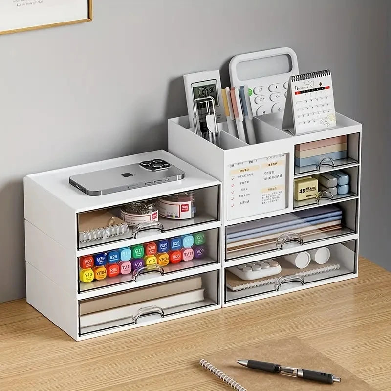 Desktop Combination Drawer Storage Box Desk Organizer Pen Holder Stationery Drawers Accessories Office School Supplies